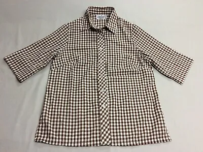 Vintage 80's Brown Picnic Plaid Checkered A2 Button Down Shirt Womens Medium • $1.99