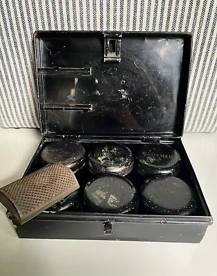 Antique Primitive Metal Spice Box 6 Tins W/ Grater Nutmeg Cloves Ginger Toleware • $64