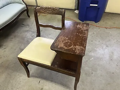 Vintage/Antique Rustic Oak Wood Gossip Bench Telephone Table Desk Mid Century • $135