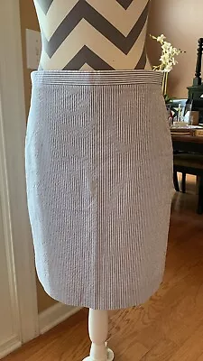 J.CREW Womens The Pencil Skirt 4 Seersucker Stripe Blue White • $15