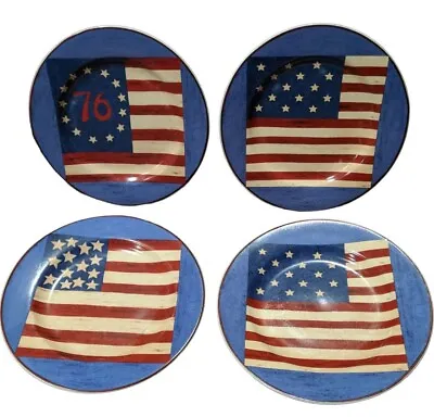 4 America Flag Plates Spirit Flag Brandon House Warren Kimble Salad '76 USA • $24.99