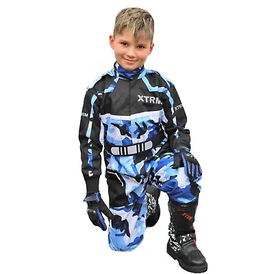 Kids Kart Suit Motocross Xtrm One Piece Quad Enduro Off Road Overalls Camo Blue • £25.99