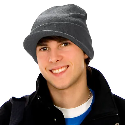 Baseball Visor Cuff Beanie Knit Cap Hat Ski Thick Brim Warm Winter Unisex • $6.99