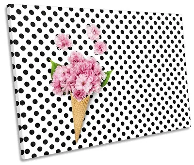 Ice Cream Flowers Spots Picture SINGLE CANVAS WALL ART Print Pink • £29.99