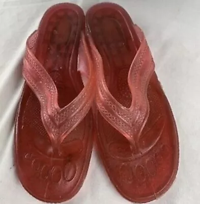 VTG Jelly Summer Rubber Flip Flop Sandals Thongs Made In USA Size ML Red Pink • $14.88