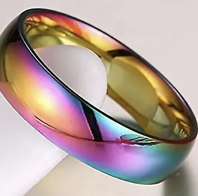 Magnetic Properties Hematite Titanium Ring AB Coated Rainbow Healing UK • £2.83