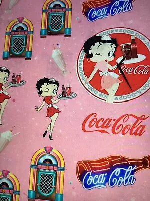 CUSTOM  Betty Boop Coca-Cola Cotton Fabric REMNANT/SCRAP 13”x18” Coke Movies • $9.95