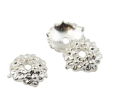 25 Bead Caps Daisy Flower Design 12mm Silver Jlated Jewellery Finding 37887-72 • £2.39