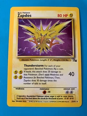 $6.50 • Buy Zapdos 15/62 Fossil Set Holo Rare Vintage Deck Exclusive 1999-2000 Pokemon Card