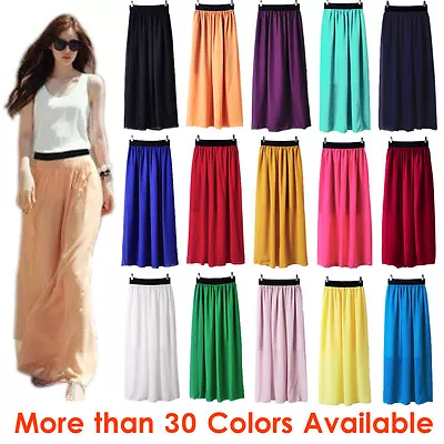 £13.19 • Buy Women Double Layer Chiffon Pleated Retro Long Maxi Dress Elastic Waist Skirt New