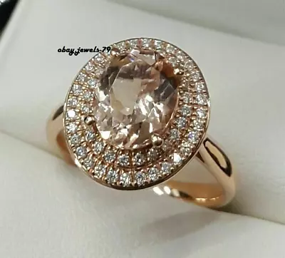 3Ct Oval Cut Simulated Peach Morganite Engagement Halo Ring 14K Rose Gold Plated • $113.93