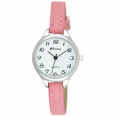 Ladies Petite Cocktail Watch By Ravel Faux Pink Leather Strap Model R0131.05.02 • £8.19