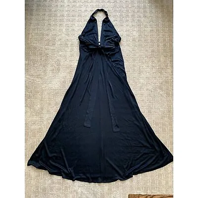Issa London Y2K Vintage Halter Maxi Dress Black Evening Gown Size 8 Bow Silk  • $79.99