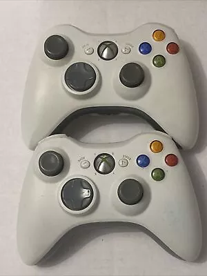 2 Microsoft Xbox 360 Wireless Controllers White  No Battery Cover Tested Work • $24.99