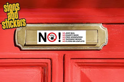 No Junk Mail Letter Box Sign Sticker - No Takeaway Menus No Charity Bags • £2.65