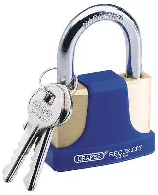 Draper 32mm Solid Brass Padlock & 2 Keys With Shackle And Bumper 64164 • $33.91