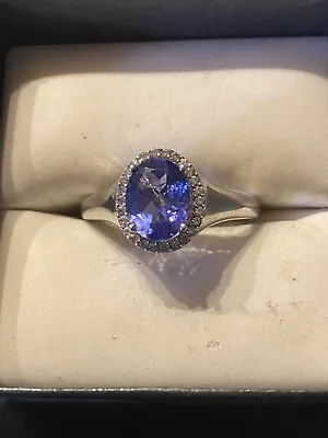 Blue Tanzanite Rhodium Over Silver Ring Dk Diamonds • $129.99