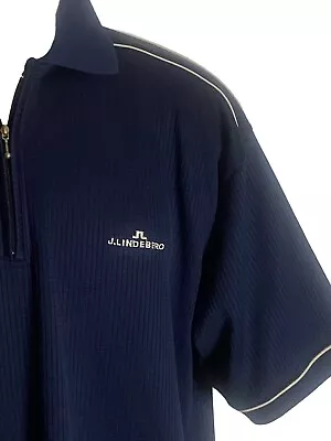 J.Lindeberg 1/4 Zip Golf Top Navy Blue Waffle Knit White Piping Detail M • $31.35