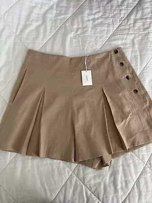 Vince Linen Blend Shorts Pleated Khaki High Rise Side Button Size 12 • $30