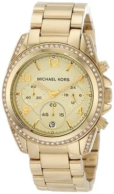 New Michael Kors Blair Gold Tone S/steel Chronograph+crystaldate Watch Mk5166 • £164.28