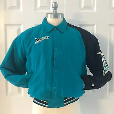 Rare Vintage 90's MLB Florida Marlins Diamond Starter Inaugural Bomber Jacket M • $79.99