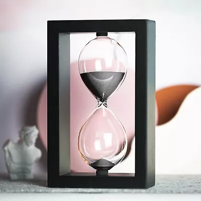 Hourglass 60 Minute Decorative Sand Timer Black Wooden Frame Black Sand Clock • $25.98