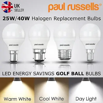 LED Golf Ball 3W=25w 5.5W=40Watt Bulbs Warm Cool White Day Light B22 B15 E27 E14 • £34.99