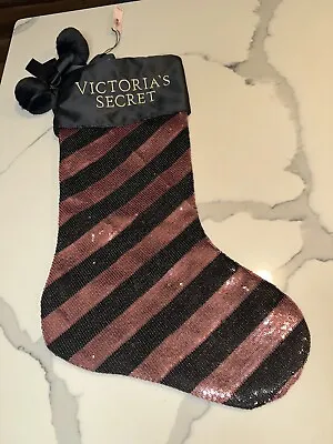 Victoria’s Secret Pink Black Striped Sequin Bling Christmas Stocking NWT • $21