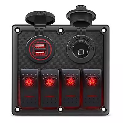 4 Gang Red Marine Rocker Switch Panel With Fuse 12v/24v Dual Usb Charger & Power • $27.26