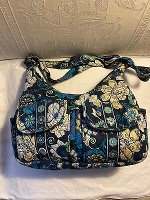 Vera Bradley Mod Floral Blue Quilted Purse Tote Shoulder Bag • $12.99