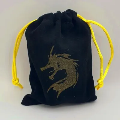 DND Dragon Dice Bag Velvet Black Gold Drawstring D20 Die Storage Pouch Tabletop • £4.99