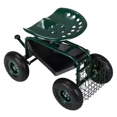 Rolling Garden Seat Cart With Wheel 360 Swivel Metal Gardening Stool With Basket • $76.95