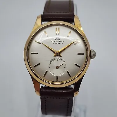Vintage Rare Mens Bucherer Mechanical 15j Sub Dial Wrist Watch Refer# 6011/k 32m • $284.95