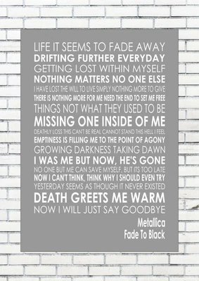 £16.50 • Buy FADE TO BLACK - METALLICA  Typography Words Song Lyric Lyrics 