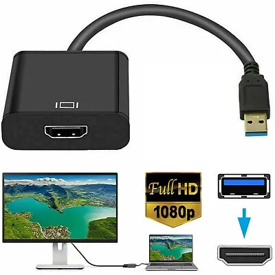 $9.74 • Buy HD 1080P USB 3.0 To HDMI Video Cable Adapter For PC Laptop HDTV LCD TV Converter