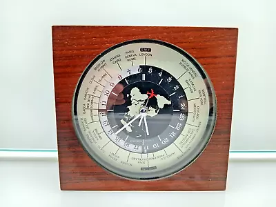 Seiko Quartz World Clock Time Red Airplane Vintage Working Desk Wood WORKS! • $84.30