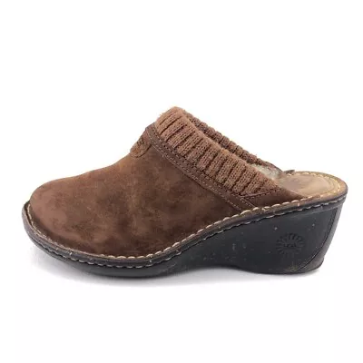 UGG Gael Wool Lined Wedge Slip-on Clogs Womens Size 6 EUR 37 Brown Leather • $45