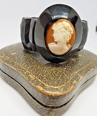 Antique  Victorian Whitby Jet /shell  Cameo Of A Goddess  Bracelet  Goth • £175