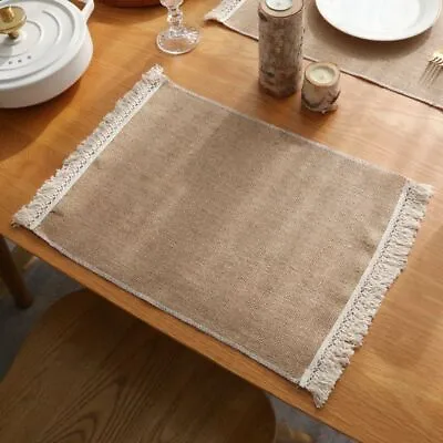 £5.03 • Buy Square Dinner Table Mats Pads With Lace Natural Jute Placemats Table Mat