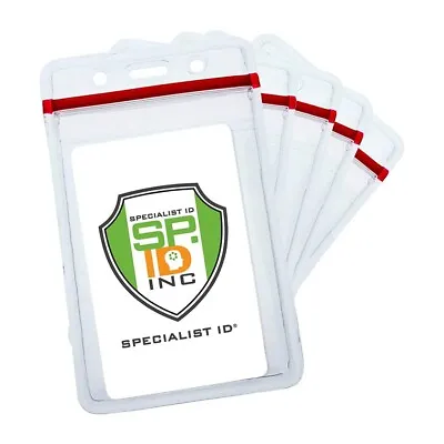 5 Pack - Heavy Duty Vertical Resealable Vinyl ID Badge Holders W Waterproof Zip • $8.99