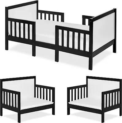 Dream On Me Hudson 3 In 1 Convertible Toddler Bed In Black And White Greenguard • $329