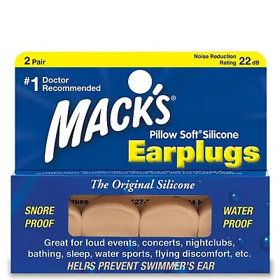 Mack's Pillow Soft Ear Plugs. Suitable For Swimming. (2 Pair) - Beige • £5.95