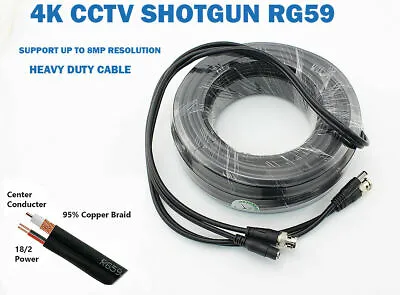 £11.97 • Buy 20m 4k Heavy Duty Rg59 Coaxial + Power Cctv Shotgun Cable