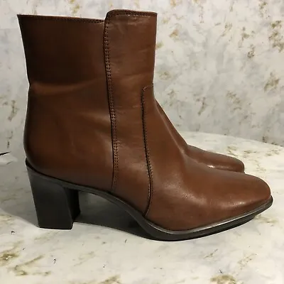 Antonio Melani Women's Size 8.5M Shoes Brown Leather Zip Up Career Ankle Boots • $12