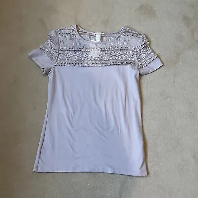 H&M Shirt Women's Medium Short Sleeve Round Neck Lace Trim Light Pink Casual • $10