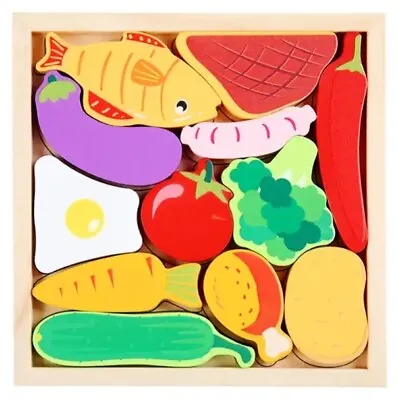 Melissa And Doug Style Montessori Children's 3D Wood Food Puzzle • $7