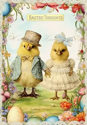 Vintage Easter Chicks Dressed Designer MULTI-SIZE Cotton Fabric Quilt Block • $12.50