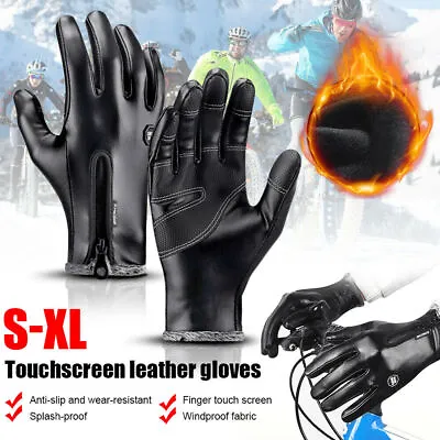 Mens Leather Motorcycle Gloves Gauntlet Driving Motorbike Riding Thermal Lining • $10.99