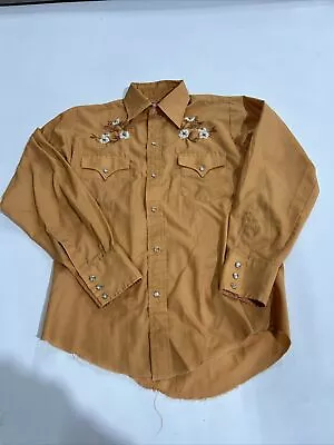 Vtg Western Pearl Snap Chute 1 No Tag S/M ? Embroidered Flower 1970s • $24.99