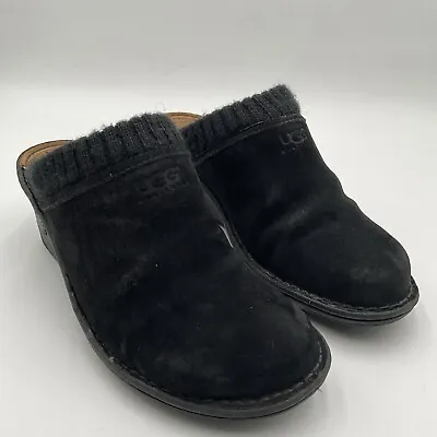 UGG Clogs  Women’s Size 10 Black Suede Leather Slip-on Wedge Wool Lined Gael • $29.99